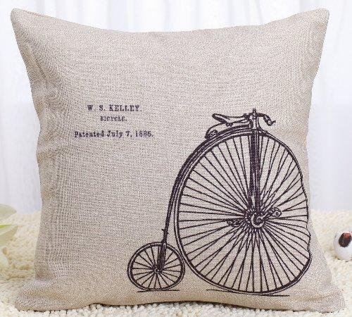 6083668021567 - GENERIC CLAYBOX DECORATIVE 18 X 18 INCH LINEN CLOTH PILLOW COVER CUSHION CASE, PENNY-FARTHING BICYCLE