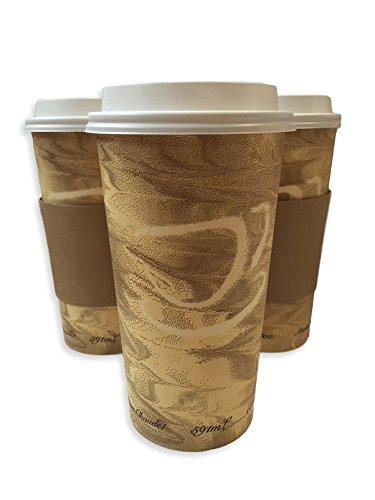 0608389096029 - 20OZ HOT PAPER CUPS WITH LIDS AND SLEEVES 50 PACK