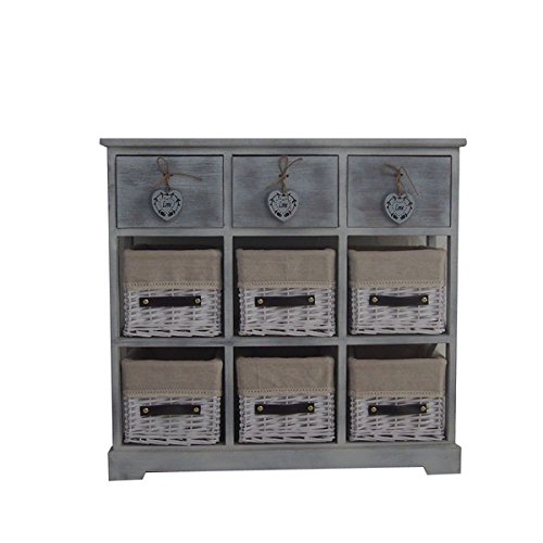 6084588442838 - URBAN PORT COUNTRY-STYLE GREY WOOD STORAGE CABINET