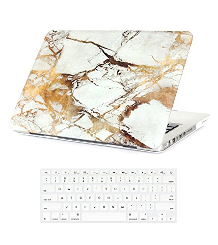 0608506773246 - MACBOOK PRO CASE & KEYBOARD SKIN FOR MACBOOK PRO 15 INCH WITH DISK DRIVE (MODEL A1286) HARD PLASTIC MARBLE WHITE AND GOLD