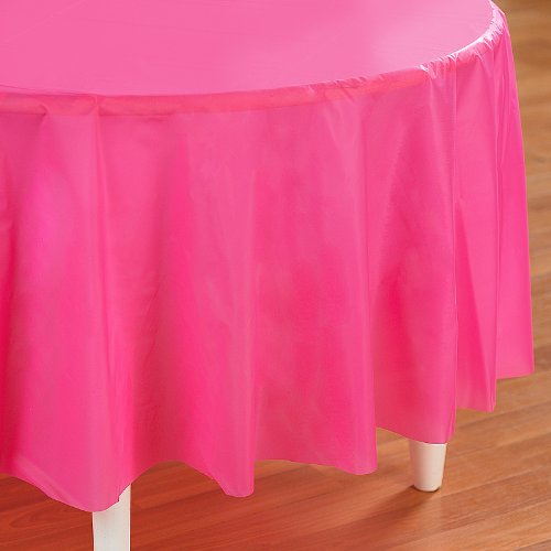 0608641887655 - 1 X HOT PINK ROUND 84  PLASTIC PARTY TABLE COVER MORE COLORS AVAIL