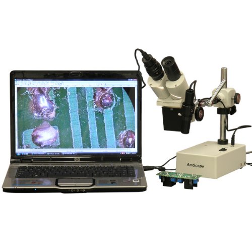0608729740421 - AMSCOPE SE420Z-E DIGITAL PROFESSIONAL BINOCULAR STEREO MICROSCOPE, WF10X AND WF20X EYEPIECES, 20X AND 40X MAGNIFICATION, 2X OBJECTIVE, TUNGSTEN LIGHTING, BOOM-ARM STAND, 110V-120V, INCLUDES 0.3MP CAMERA AND SOFTWARE