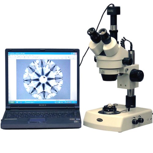 0608729742432 - AMSCOPE SM-2TZ-DK-9M DIGITAL PROFESSIONAL TRINOCULAR STEREO ZOOM MICROSCOPE, WH10X EYEPIECES, 3.5X-90X MAGNIFICATION, 0.7X-4.5X ZOOM OBJECTIVE, UPPER AND LOWER HALOGEN LIGHTING, PILLAR STAND, 110V-120V, INCLUDES DARKFIELD CONDENSER, 0.5X AND 2.0X BARLOW