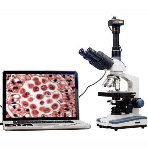 0608729743064 - AMSCOPE T120B-M DIGITAL PROFESSIONAL SIEDENTOPF TRINOCULAR COMPOUND MICROSCOPE, 40X-2000X MAGNIFICATION, WF10X AND WF20X EYEPIECES, BRIGHTFIELD, LED ILLUMINATION, ABBE CONDENSER WITH IRIS DIAPHRAGM, DOUBLE-LAYER MECHANICAL STAGE, 100-240VAC, INCLUDES 1.3