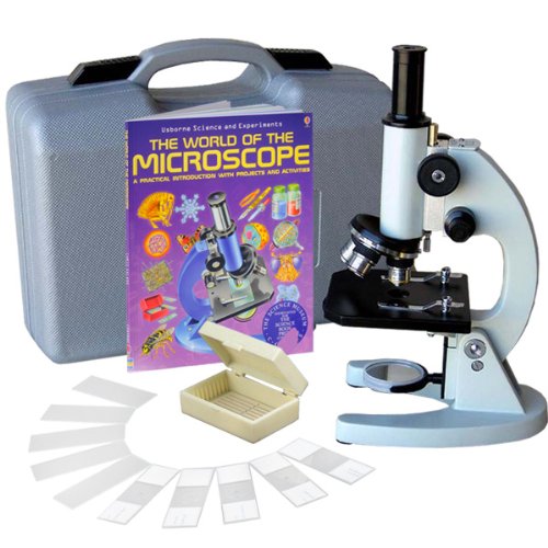 0608729745518 - AMSCOPE M60C-ABS-PB10-WM BEGINNER MICROSCOPE KIT, LED AND MIRROR ILLUMINATION, WF10X AND WF20X EYEPIECES, 40X-1000X MAGNIFICATION, INCLUDES CASE, 5 BLANK SLIDES, 5 PREPARED SLIDES, AND BOOK