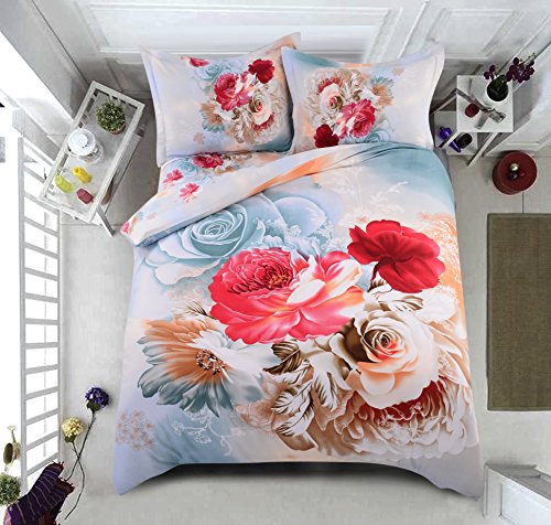 6087719863618 - 3D PRINTING BEDDING SET 3-PIECES POLYESTER FABRIC PEONY PATTERN AU DOUBLE SIZE (1 DUVET COVER + 2 PILLOW SHAMES)