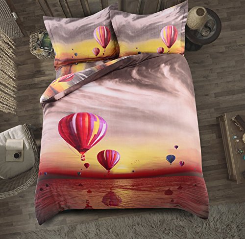 6087719863762 - THE NEW 3D PRINTING BEDDING SET 2-PIECES POLYESTER COTTON FABRIC HOT AIR BALLOON PATTERN UK SINGLE SIZE (1 DUVET COVER + 1 PILLOW SHAME)