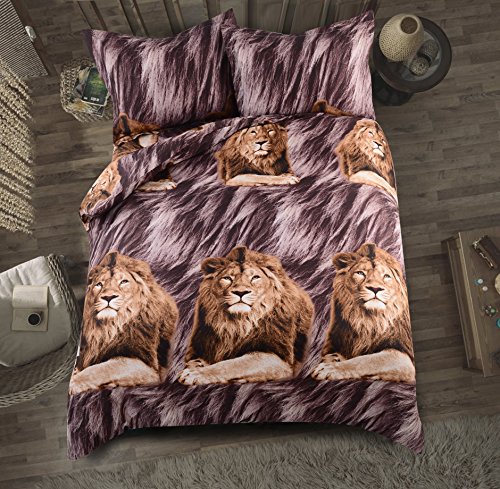 6087719864011 - THE NEW 3D PRINTING BEDDING SET 3-PIECES POLYESTER COTTON FABRIC LYING LION PATTERN US FULL/QUEEN SIZE (1 DUVET COVER + 2 PILLOW SHAMES)