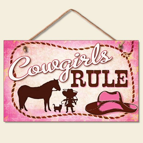 0608814417818 - NEW LITTLE COWGIRLS RULE SIGN PINK PLAQUE WESTERN COWBOY HAT HORSE ROPE DECOR