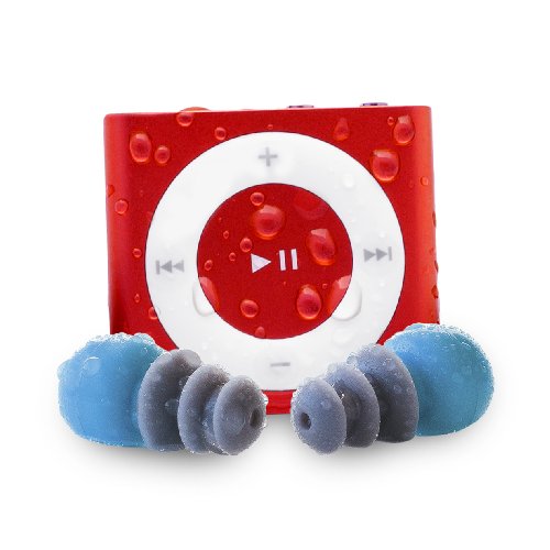 0608819556147 - WATERPROOF IPOD SHUFFLE BY WATERFI WITH WATERPROOF SHORT CORD HEADPHONES FOR SWIMMING - INCLUDES 2 YEAR WARRANTY - 2GB WATERPROOF MP3 PLAYER (RED)