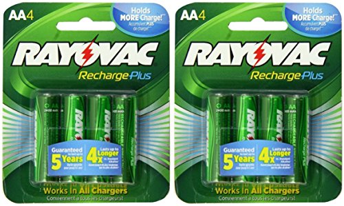 0608938150301 - 8 RAYOVAC AA RECHARGE PLUS HIGH-CAPACITY RECHARGEABLE 2400 MAH NIMH PRE-CHARGED BATTERIES, (2 X 4 PACKS) + HOLDERS