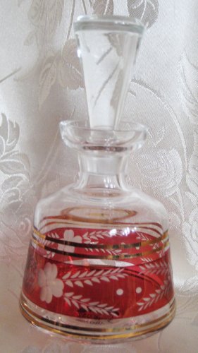 0608939821293 - CZECH REPUBLIC ENGRAVED FLOWER BOHEMIA HERITAGE GLASS PERFUME BOTTLE WITH STOPPER