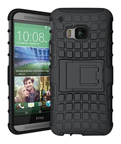 0608942643448 - ZZKKA HTC ONE M9 CASE, FOOTBALL ARMOR 2-IN-1 RUGGED DUAL LAYER HYBRID SHOCKPROOF CASE PROTECTIVE COVER WITH BUILT-IN KICKSTAND - BLACK