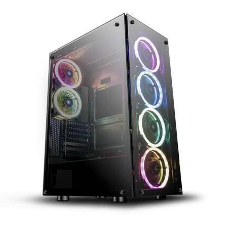 0609015763117 - DARKFLASH PHANTOM BLACK ATX MID-TOWER DESKTOP COMPUTER GAMING CASE USB 3.0 PORTS TEMPERED GLASS WINDOWS WITH 6PCS 120MM LED DR12 RGB FANS PRE-INSTALLED