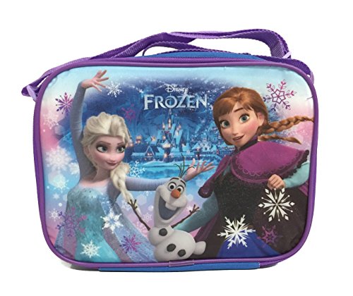 0609015801819 - HOLIDAY SET! DISNEY FROZEN LUNCH BAG WITH STRAP FEATURES ELSA ANNA OLAF! INCLUDES BABY BLUE LANDYARD & PENCILS
