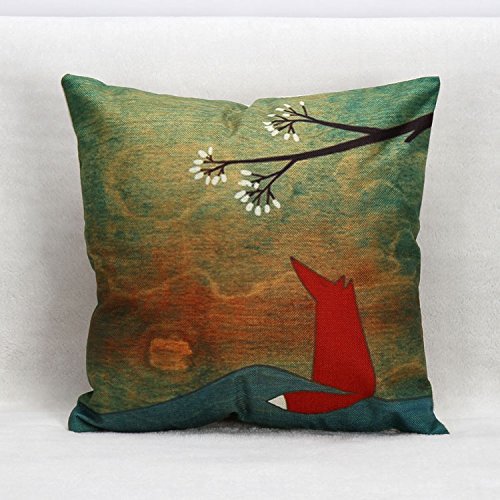 6090591234056 - IKOMI® THROW PILLOW COVER SQUARE COTTON PILLOWCASE COTTON LINEN CUSHION COVER SLEEVE CUTE ABSTRACT CARTOON FOX RIVER TREE HOME DECORATE CASE FOR SOFA,BED CAR,18X18 INCH 45X45CM