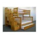 0609132251863 - STAIRWAY BUNK BED TWIN OVER FULL HONEY + TWIN TRUNDLE
