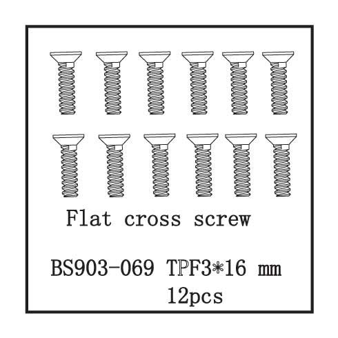 0609132447419 - REDCAT RACING TPF3*16 FLAT CROSS SCREW (12 PIECE)