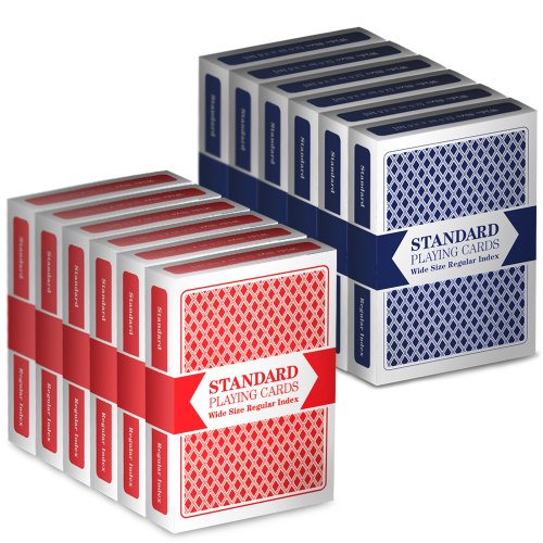 0609207893059 - 12 DECKS (6 RED/6 BLUE) WIDE-SIZE, REGULAR INDEX PLAYING CARDS BY BRYBELLY
