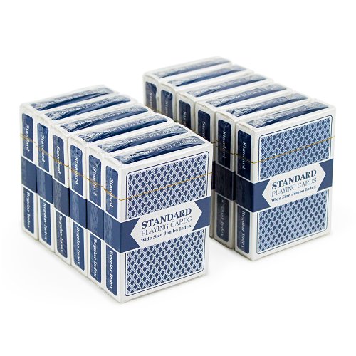 0609207893868 - 12 BLUE DECKS, WIDE SIZE, JUMBO-INDEX, PLASTIC-COATED PLAYING CARDS BY BRYBELLY