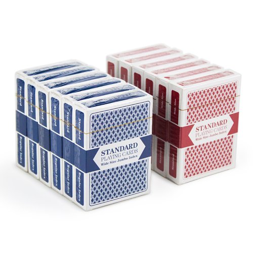 0609207895060 - BRYBELLY 12 DECKS (6 RED/6 BLUE) WIDE-SIZE, JUMBO INDEX PLASTIC COATED PLAYING CARDS
