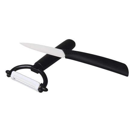 0609207975489 - IMOUNTEK 2 PIECE KITCHEN CERAMIC VEGETABLE FRUIT MEAT RAZOR SHARP BLADE KNIFE & Y SHAPE POTATO PEELER SET WITH BLACK HANDLE. GREATER WEARING RESISTANCE, ULTRA LIGHTWEIGHT, WILL NOT ALTER THE TASTE, SMELL, OR APPEARANCE OF FOOD, & RUST.