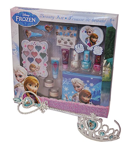 0609224563478 - DISNEY FROZEN EXCLUSIVE COSMETIC SET 12 PC AND TIARA CROWN AND WAND SET - SILVER WITH BLUE ELSA AND ANNA HEART JEWEL COMBO FOR HOLIDAYS