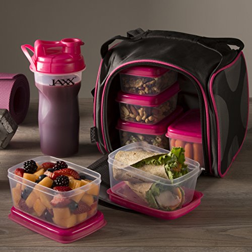 6092295029303 - FIT & FRESH JAXX FITPAK MEAL PREP BAG AND CONTAINER SET WITH 6 LEAKPROOF PORTION CONTROL CONTAINERS, ICE PACK AND 28-OUNCE JAXX SHAKER CUP, PINK