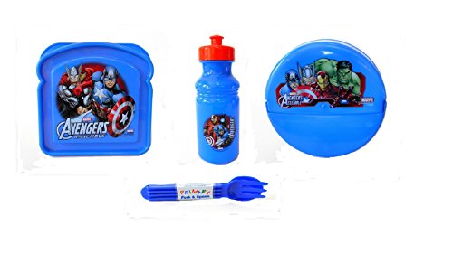 0609408152221 - MARVEL AVENGERS LUNCH BUNDLE PLASTIC WATER BOTTLE, SANDWICH CONTAINER, SNACK CONTAINER, BLUE FORK AND SPOON