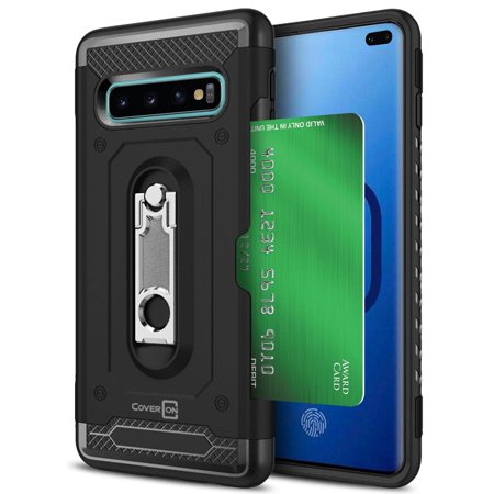 0609456390231 - COVERON SAMSUNG GALAXY S10 PLUS CASE WITH KICKSTAND AND CREDIT CARD HOLDER SLOT - ZIPP SERIES - HEAVY DUTY HYBRID PHONE COVER