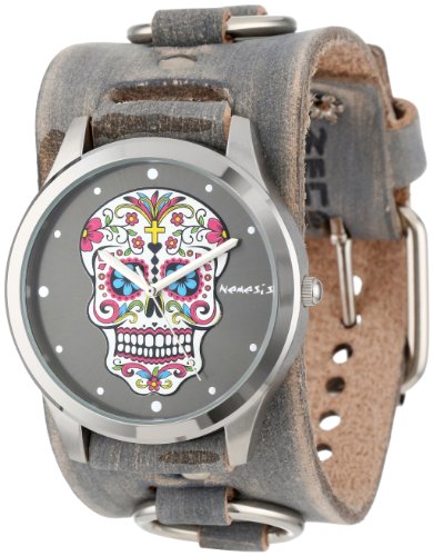 0609465694382 - NEMESIS WOMEN'S FRB925K PUNK ROCK COLLECTION SUGAR SKULL WATCH WITH LEATHER CUFF BAND