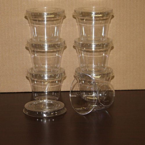 0609465860145 - BOX OF 300 - 5 OUNCE DESSERT CUPS / CLEAR HARD PLASTIC SOUFFLE BEVERAGE CUPS WITH LIDS