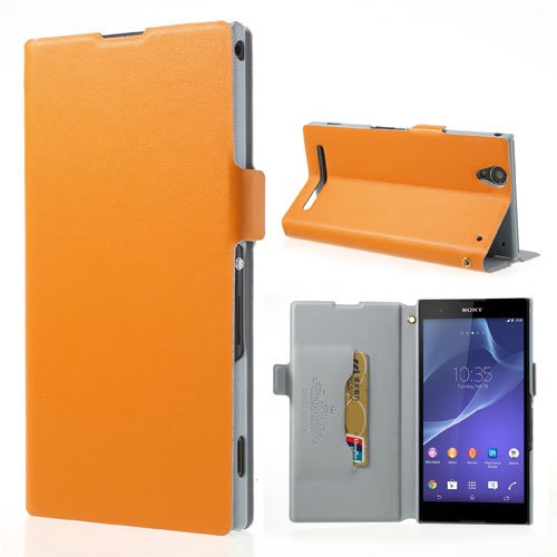 0609528961307 - SMAYS GENUINE LEATHER STAND CASE FOR SONY XPERIA T2 ULTRA D5303 D5306 / ULTRA DUAL D5322 (ORANGE)