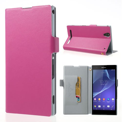 0609528961314 - SMAYS GENUINE LEATHER STAND CASE FOR SONY XPERIA T2 ULTRA D5303 D5306 / ULTRA DUAL D5322 (MAGENTA)
