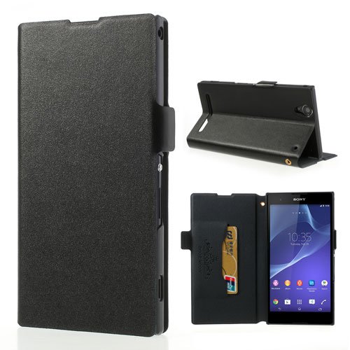 0609528961321 - SMAYS GENUINE LEATHER STAND CASE FOR SONY XPERIA T2 ULTRA D5303 D5306 / ULTRA DUAL D5322 (BLACK)