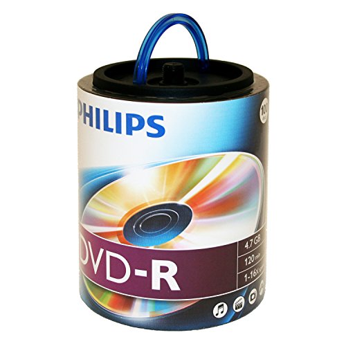 0609585156555 - PHILIPS BRANDED 16X DVD-R MEDIA 100 PACK IN SPINDLE WITH HANDLE (DM4S6H00F/17)