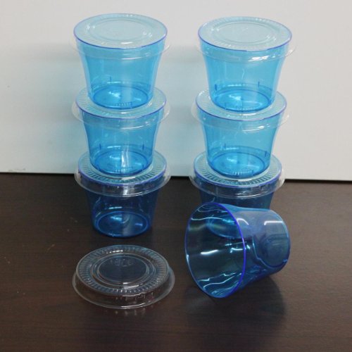 0609788971535 - 5 OUNCE DESSERT CUPS / HARD PLASTIC SOUFFLE BEVERAGE CUPS WITH LIDS PACKAGE OF 50 (BLUE)