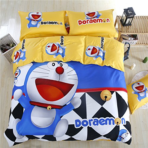 6100000800403 - D&G 100% COTTON 800T REACTIVE PRINTING 4-PIECE DUVET COVER SET WITH COMFORTER MFY3-003T TWIN SIZE DORAEMON PATTERN CARTOON STYLE QUILT COVER WITH BUTTON FOR KIDS