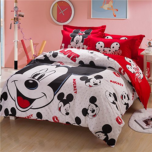 6100000802216 - D&G 100% COTTON 800T REACTIVE PRINTING 5-PIECE DUVET COVER SET WITH COMFORTER MFY7-010FQ FULL SIZE QUEEN SIZE MANY MICKEY MICE PATTERN WWHITE BACKGROUND CARTOON STYLE QUILT COVER WITH ZIPPER