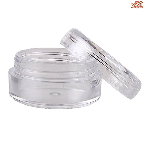 0610079116771 - 50 NEW EMPTY CLEAR PLASTIC COSMETIC CONTAINERS 5 GRAM SIZE POT JARS EYSHADOW CONTAINER LOT