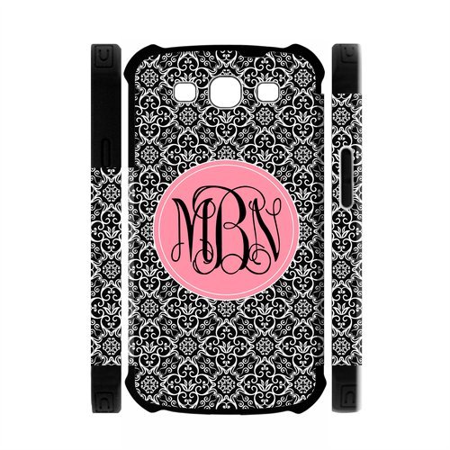 6101252760965 - ZIG ZAG BLACK GREY VINTAGE EUROPEAN PATTERN VS ROSE MONOGRAMMED PERSONALIZED CUSTOM FOR SAMSUNG GALAXY S3 I9300 BEST SOFT RUBBER AND PLASTIC TWO-IN-ONE CASE