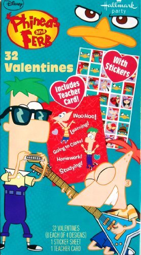 0610290348746 - DISNEY PHINEAS AND FERB VALENTINE CARDS FOR KIDS WITH STICKERS