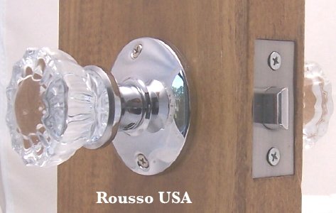 0610373996031 - A VERY AFFORDABLE FLUTED CRYSTAL GLASS & POLISHED CHROME PASSAGE DOOR KNOB SETS FOR MODERN DOORS+INCLUDES OUR ORIGINAL WOOD ADAPTERS TO INSTALL IN MODERN PRE-DRILLED DOORS OR REPLACEMENT SET FOR OLDER DOORS.