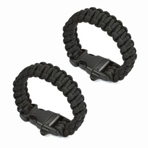 0610395161417 - COSMOS ® 2 PCS 8 BLACK 7-STRAND PARACORD SURVIVAL BRACELET WITH PLASTIC SIDE RELEASE WHISTLE BUCKLE WITH COSMOS FASTENING STRAP