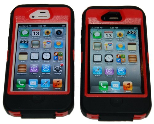 0610395619017 - IPHONE 4/4S BODY ARMOR DEFENDER CASE BLACK ON RED + BONUS FREE USB COLOR CHARGING CORD & SAVE THE TA-TAS SILICON BAND
