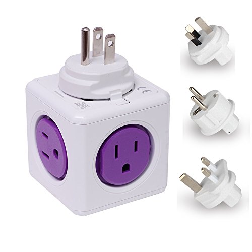 0610395692027 - POWERCUBE ORIGINAL 5 OUTLETS WALL ADAPTER POWER STRIP WITH INTERCHANGEABLE WORLDWIDE 4 PLUS SOCKETS（UK/US/AU/EU）FOR HAIR DRYERS, PHONE, IPOD, CAMERA CHARGERS AND SHAVERS ETC. PORTABLE INTERNATIONAL TRAVEL VOLTAGE CONVERTER 250V TO 100V