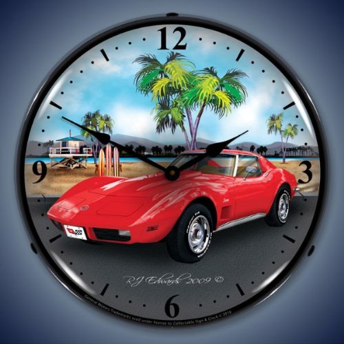 0610563202010 - COLLECTABLE SIGN AND CLOCK GMRE910228 14 1973 CORVETTE LIGHTED CLOCK