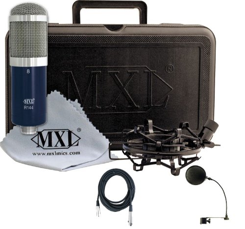 0610563663576 - MXL R144 RECORDING STUDIO RIBBON MICROPHONE W/PLANET WAVES 10' MICROPHONE CABLE AND POP FILTER
