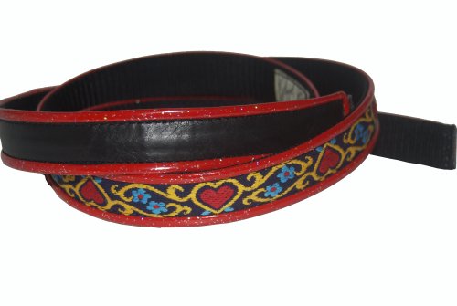 0610696210807 - JODI HEAD'S RJ CASH PETWEAR BROCADE HEARTS DOG COLLAR AND LEASH, SMALL, BLACK WITH RED, YELLOW AND BLUE WITH RED BINDING
