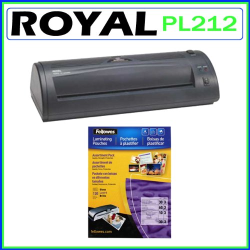 0610696364425 - ROYAL PL-2112 12-INCH HOT ROLLER LAMINATING MACHINE + LAMINATING POUCHES ASSORTMENT 3ML 130-PACK